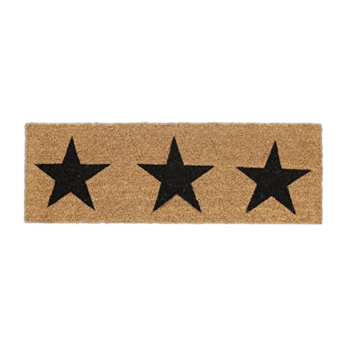 Relaxdays Stars Print Welcome Doormat Rubber, 75 x 25 cm, Door Mat Inside & Outside, Non-Slip, Coir/Black, 80% coconut 20% plastic