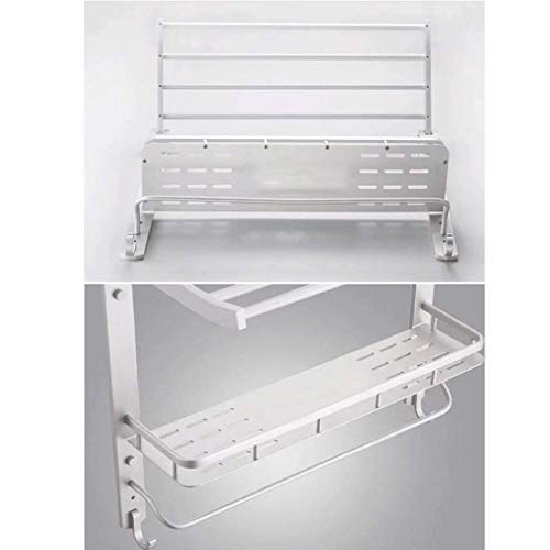 RSOCHS Towel Rack with Shelf for Bathroom Foldable Shower Towel Holder Wall Mounted Stainless Steel Brushed