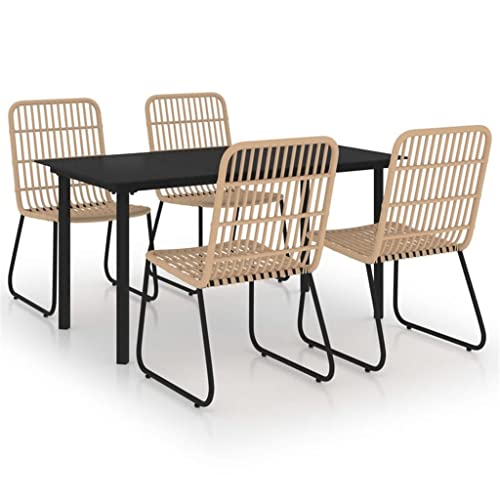 DLOETT 5 Piece Outdoor Dining Set Poly Rattan and Glass