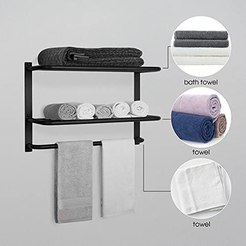 DEWVIE Bathroom Towel Rack with Tower Bars SUS 304 Stainless Steel Lavatory Bath Towel Shelf Wall Mount Towel Holder Polished Surface Finish, 22