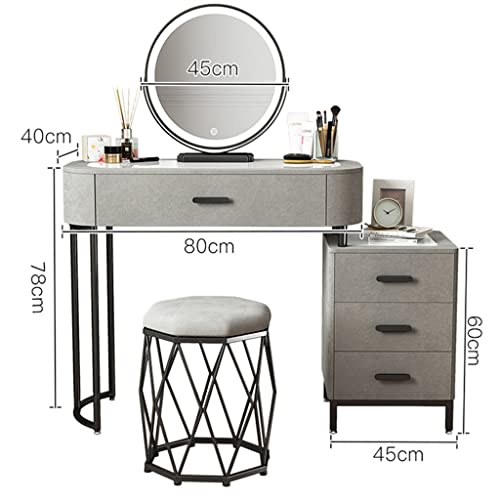 MIAOHY Glass Dressing Table with LED, Multifunctional Dressing Table, Home Bedroom Furniture (Color : D, Size : Light Grey)