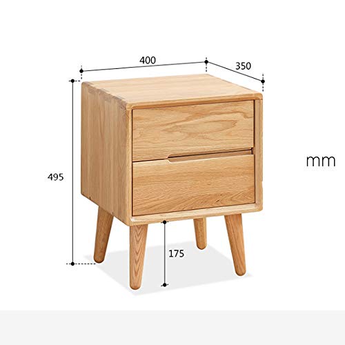 maozi Solid Wood Bedside Table with Double Drawer Design, Simple and Bedroom Solid Wood Bedside Table