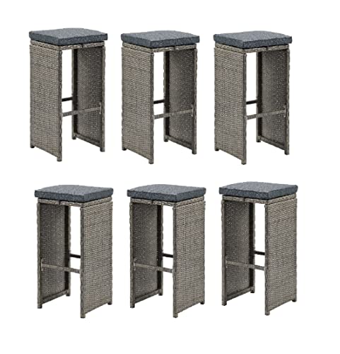 Asti All-Weather Wicker Set of Six 30" H Pub Stools with Cushions