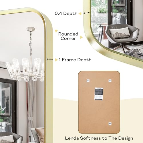 Minuover Wall Mount Mirror for Bathroom, Brushed Gold Metal Framed Rounded Corner Rectangular Vanity Mirror (20" x 30", Gold)