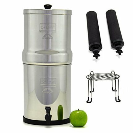 Big Berkey Stainless Steel Water Filtration System with 2 Black Filter Elements and Stainless Steel Wire Stand by Berkey