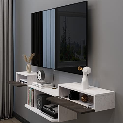 Pmnianhua Floating TV Shelf, 70" Wall Mounted Floating TV Stand Media Console TV Cabinet, Floating Entertainment Center with 2 Doors for Bedroom