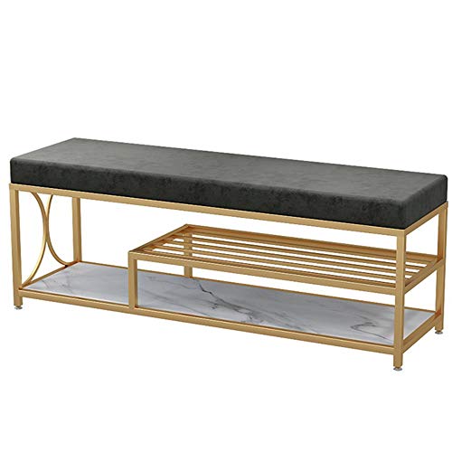 Shoe Rack Shoe Changing Stool Velvet seat Double Convenient Storage Design Metal Bedroom Bed end Stool (Color : Green, Size : 60cm/23.6in)