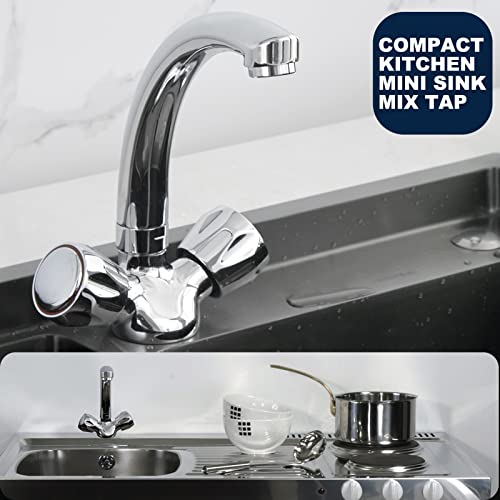 Kitchen Taps, BATHWEST Compact Kitchen Sink Tap, Dual Knob 360°Swivel Solid Brass Advanced Multi-Layer Chrome Modern Kitchen Mixer Tap with UK St