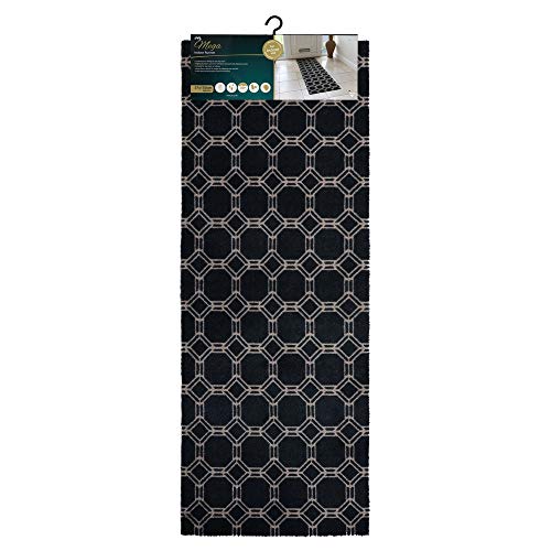 JVL Mega Highly Absorbent Machine Washable Runner Mat, Octagon Design, Black,White, One Size
