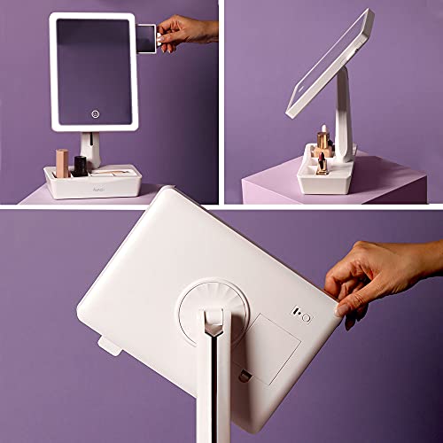 Fancii LED Lighted XL Large Vanity Makeup Mirror with 10X Magnifying Mirror - Dimmable Natural Light, Touch Screen, Dual Power, Adjustable Stand