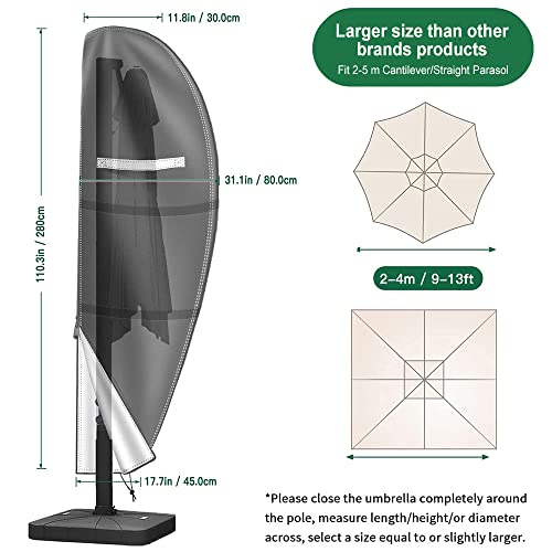Parasol Cover Waterproof Cantilever Parasol Protective Cover 420D Outdoor Umbrella Cover for 2 to 4m Oxford Fabric Garden Outdoor Umbrella (280 x