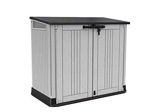 Keter 249317 Store it Out Nova Outdoor Garden Storage Shed, 132 x 71.5 x 113.5 cm, Light Grey with Dark Grey Lid & Eden Bench 265L Outdoor Garden