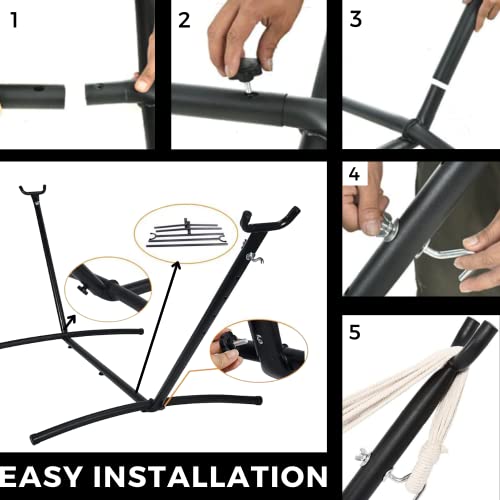 Hammock with Stand Included (250 cm) and Carry Case, Multi-Coloured Cotton Hammock for Garden, Terraces, Travel, Camping (Weight up to 150 kg)