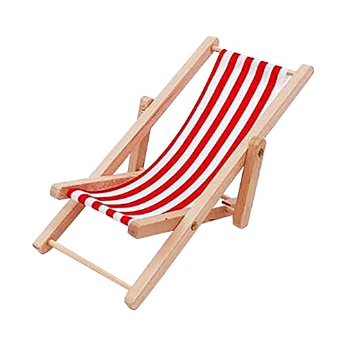 DGFgfgh Miniature Foldable Wooden Beach Chair Chaise Longue Deck Chair Mini Furniture Accessories with Stripe for Indoor Outdoor B