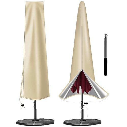 OKPOW Parasol Cover Waterproof - 600D Heavy Duty Garden Parasol Cover Fit for 2.5m 2.7m 3m Large Outdoor Umbrella - Anti-UV Windproof Patio Umbre