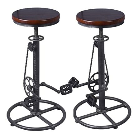 VINTAGELIVING Industrial Bar Stool Swivel Vintage Coffee Chair Kitchen Dining Pub Stools Bike Pedal Footrest Wood Seat Height Adjustable Brown