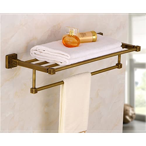 HIGOH Towel Racks, Bathroom Towel Rack Wall Mounted Towel Holder,Bathroom Accessories,Brass Antique Bronze Carved Square Bath Hardware,Towel Rack