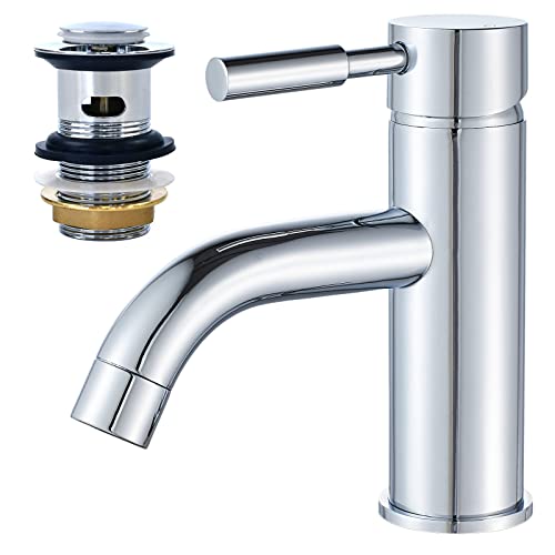 NewEast Gold Basin Taps Mono Single Lever Bathroom Sink Mixer Tap with Pop Up Waste