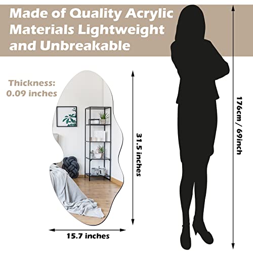 Qunclay Irregular Mirror Wall Decor Asymmetrical Wall Mounted Mirror Acrylic Body Mirror with 6 Piece Snap Fasteners for Living Room Bathroom Bed