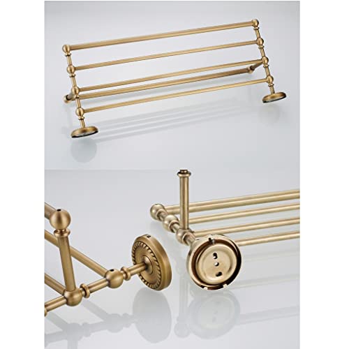 HIGOH Towel Racks,Bathroom Towel Rack Wall Mounted Towel Holder,Bathroom Brass Antique Towel Rack,Retro Bathroom European-Style Towel Shelf