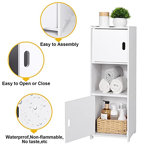 OUDIE Waterproof Bathroom Storage Cabinet,FreeStanding Cabinet Organizer Unit with 2 Door and Shelf for Store Toilet Paper,Books,Shampoo,White.