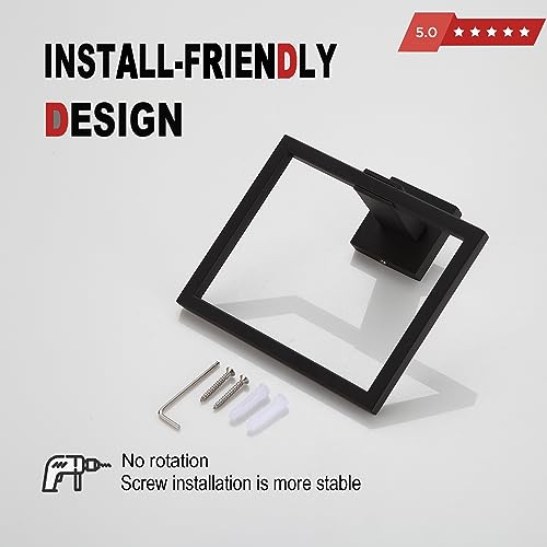 Orlif Matte Black Towel Holder SUS304 Stainless Steel Bathroom Hand Towel Rack, Square Towel Ring Wall-Mounted,Towel Hangers 2 Pack