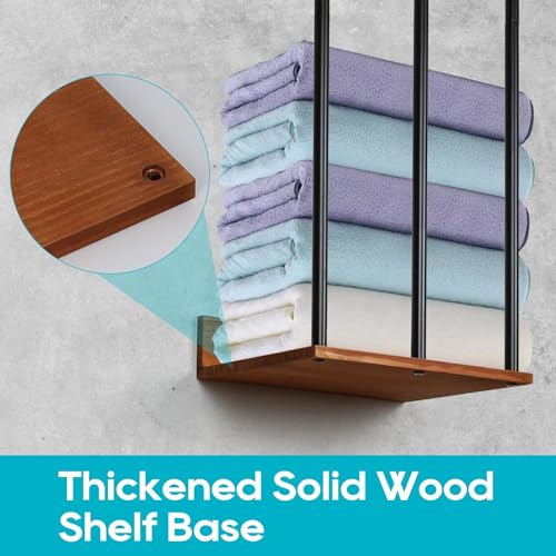 WeGXY Towel Racks for Bathroom Wall Mounted, Wall Towel Rack for Rolled Towels,Metal Towel Holder with Wooden Shelf,Towel Storage Organizer for S