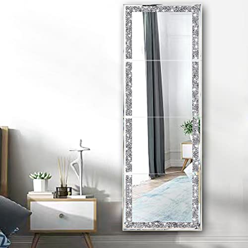 Meetart Full Length Mirror Tiles,Crystal Crush Diamond Full Body Wall Mirror,14''x11'' 4PCS Glass Frameless Make Up Mirror for Home Decor,Room De