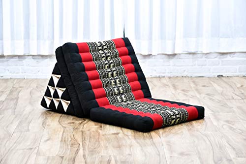 Leewadee 3-Fold Mat with Triangle Cushion – Comfortable TV Pillow, Foldable Mattress with Cushion Made of Eco-Friendly Kapok, 170 x 53 cm, black