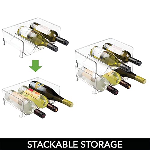 mDesign Set of 2 Stackable Wine Rack - Plastic Wine Bottle Rack - Horizontal Wine Holder Extends Wine and Cork Life - 6 Bottles Each - Clear