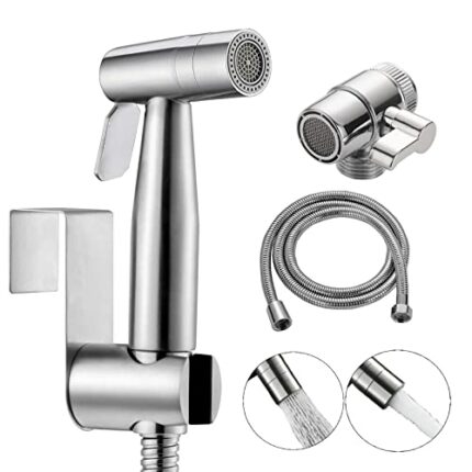 2 Modes Bidet Shower Kit, Stainless Steel Bidet Hand Shower for Bidet Toilet Shower with 2 Way Shower Diverter, 1.5m Shower Hose and Hand Shower