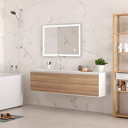 Emuca - Heracles bathroom mirror with LED front and decorative lighting (AC 230V 50Hz), 34 W, Aluminium and Glass