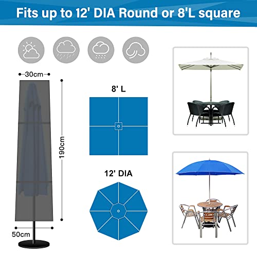 OZYAN Parasol Cover Patio Umbrella Covers,Waterproof Windproof ,Anti-UV with Zip ,210D Oxford Fabric Garden Parasol Cover for 9ft to 11ft Garden