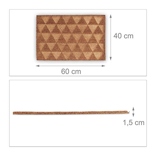 Relaxdays Triangle Coir Doormat, HxWxD: 1.5 x 60 x 40 cm, Geometric, Non-Slip, Rectangular, Coconut Fibres, Rubber, Natural Brown, 40 x 60 x 1.5