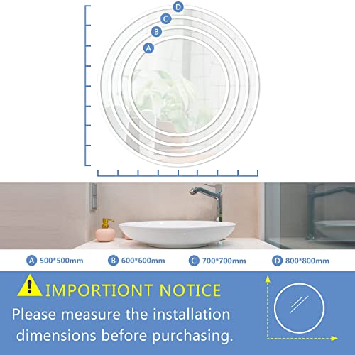 Finmrys Round Bathroom Mirror with LED Lights 500 mm Illuminated Bathroom Mirror with Demister Wall Mounted Bathroom LED Mirror Dimmable 3 Colour