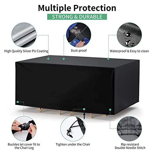 SIMENG Garden furniture set, 420D Oxford cloth outdoor garden 4 windproof buckle dustproof sunscreen table and chair combination furniture cover