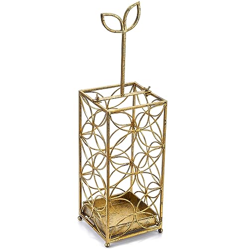 SMQLJXC Metal Umbrella Rack Stand,Umbrella holder for entryway,umbrella holder indoor,With Handle and Drip Tray,Home Office Decor(Antique Gold)