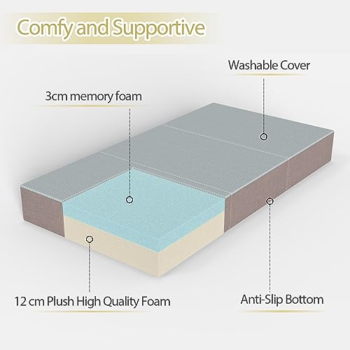 MAXYOYO Folding Mattress, Tri Fold Floor Mattress 15cm Gel Memory Foam with Washable Cover,Foldable in Three,Space-Saving for Guest (135x190x15cm