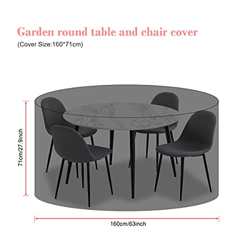 SanGlory Garden Table Covers Round Garden Furniture Cover Waterproof Circular Patio Table Cover with 4 Buckles, Windproof, UV Resistant Oxford Fa