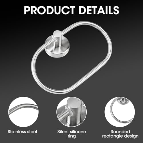 Oval Towel Holder Silver SUS 304 Stainless Steel Hand Towel Ring, Modern Design Polished Chrome Hand Towel Rail, Rack Wall Mounted Bath Towel Han