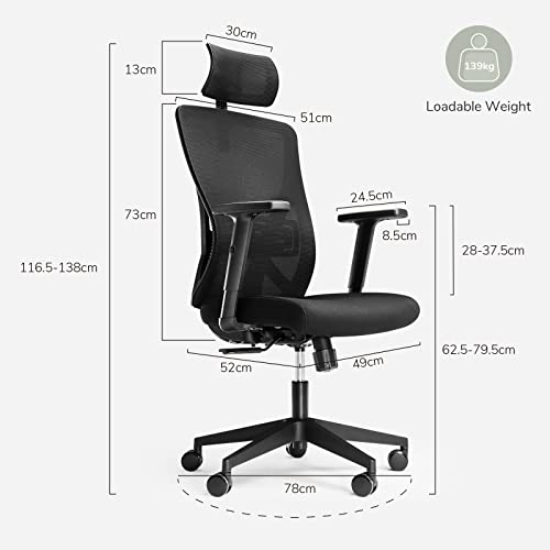 Novilla Mesh Computer Office Chair, Home Swivel Ergonomic Desk Chair, High Back Executive Chair With Adjustable Lumbar Support, Height, Backrest,