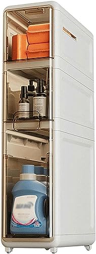 YAZGAN Bathroom Storage Cabinet, Farmhouse Storage Cabinet with Clear Drawers and Casters, Home Space Saver for Bathroom, Kitchen, Bedrooms, Livi