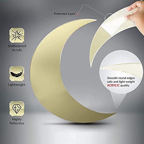 Crescent Moon Mirror - Wall Decor with Chic Boho Aesthetic for Urban Living Room Apartment Bedroom or Home - Durable Lightweight and Safe Acrylic