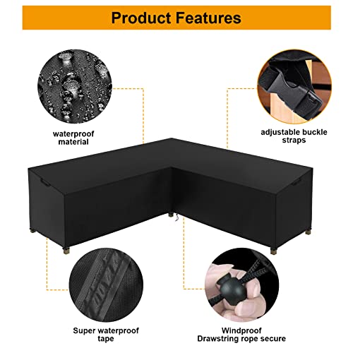 Nomiou Garden Furniture Cover, L-Shaped Lounge Cover, Waterproof Rattan Sofa Cover for Garden Furniture, Protective Cover, Tarpaulin for Corner S