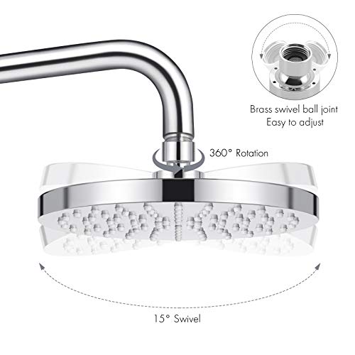KES Rainfall Shower Head 8-Inch Rain Shower Head Overhead Replacement, Fixed Shower Head Adjustable with Swivel Ball Round Chrome, J201