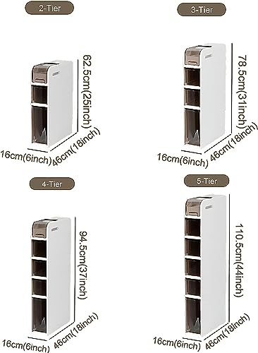 Bathroom Floor Cabinet Storage, 4-Tier Slim Toilet Paper Storage Cabinet with Clear Drawers and Casters, Large Capacity Narrow Vertical Dresser T