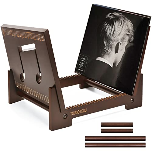 TUUGOTOUU Vinyl record storage holder Bamboo Record display stand Store and display up to 50 7"-12" LP albums DVDs or CDs Display Shelf suitable