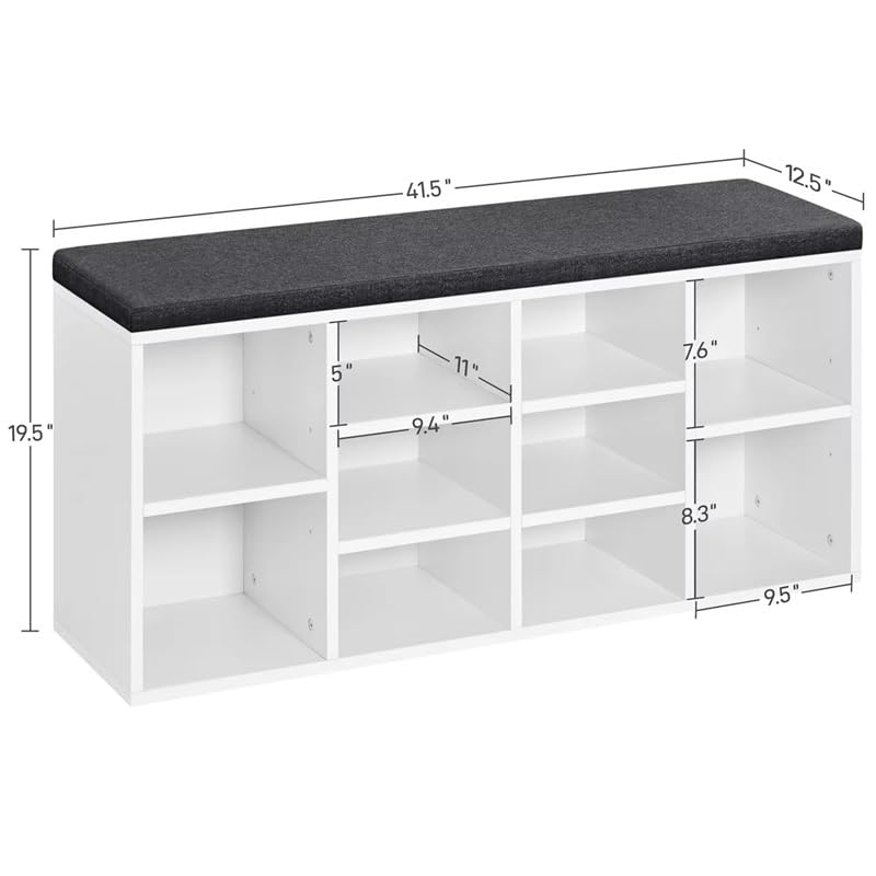 TJLSS 10 Cubbies Shoe Storage Bench Wood Foam and Fabric White Shoe Cabinets Muebles Door-to-door Shoe Cabinet