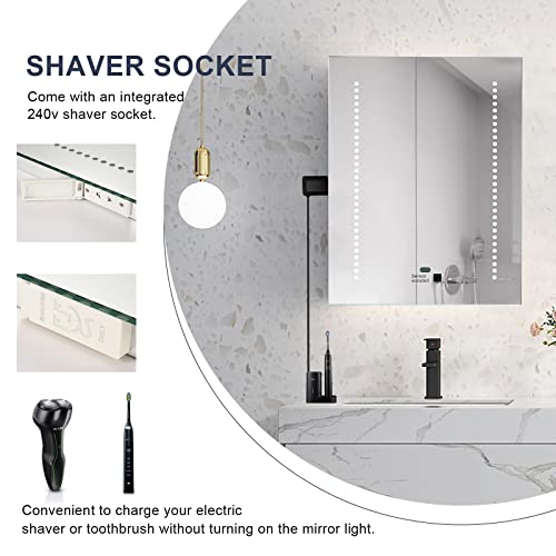 Hapilife 60 LED Illuminate Bathroom Mirror with Lights Sensor Demister Pad with Shaver Socket IP44 500x390mm