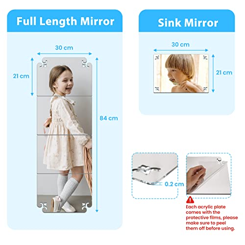 SNAIL GARDEN 5Pcs Acrylic Wall Mirror Tiles, Full Length Mirror Tiles for Dressing & Sink Acrylic Mirror Tiles for Bathroom, Frameless Wall Mirro